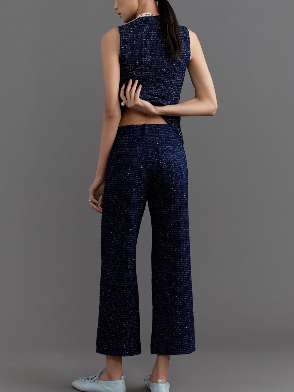 *Anthropologie Maeve The Colette Navy Tweed Cropped Wide-Leg Pants - Picture 3 of 7